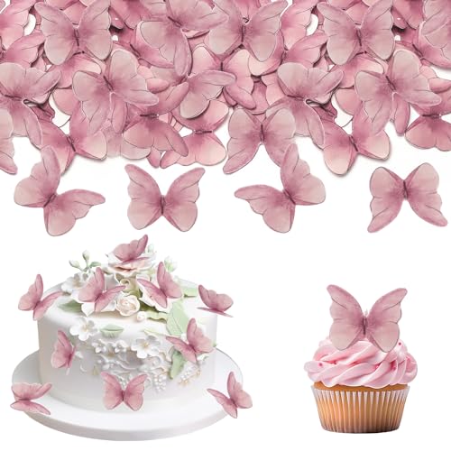 48 Stück Essbare Schmetterling Cupcake Topper - Farbverlauf Rosa Butterfly Kuchen Topper für Hochzeit Baby Dusche Geburtstag Kuchen Dekorationen (Farbverlauf Rosa) von UVTQSSP