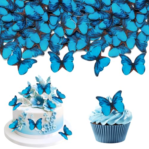 48 Stück Essbare Schmetterling Cupcake Topper - Schillerndes Blau Butterfly Kuchen Topper für Hochzeit Baby Dusche Geburtstag Kuchen Dekorationen (Schillerndes Blau) von UVTQSSP