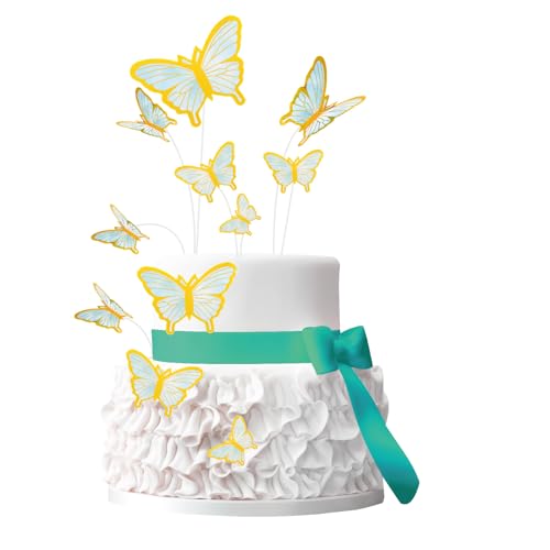 50 Stück 3D Schmetterling Cupcake Toppers, rosa mit Gold Border Butterfly Kuchen Dekorationen für Schmetterlinge Thema Geburtstag Hochzeit Mädchen Party Supplies (Blau A) von UVTQSSP