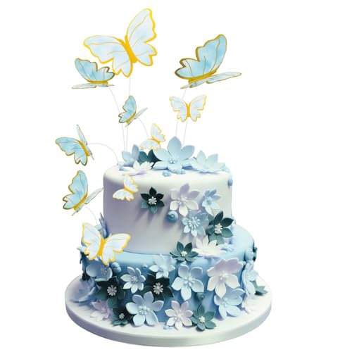 50 Stück 3D Schmetterling Cupcake Toppers, rosa mit Gold Border Butterfly Kuchen Dekorationen für Schmetterlinge Thema Geburtstag Hochzeit Mädchen Party Supplies (Blau B) von UVTQSSP