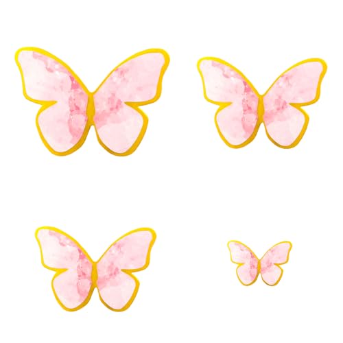 50 Stück 3D Schmetterling Cupcake Toppers, rosa mit Gold Border Butterfly Kuchen Dekorationen für Schmetterlinge Thema Geburtstag Hochzeit Mädchen Party Supplies (Rosa B) von UVTQSSP