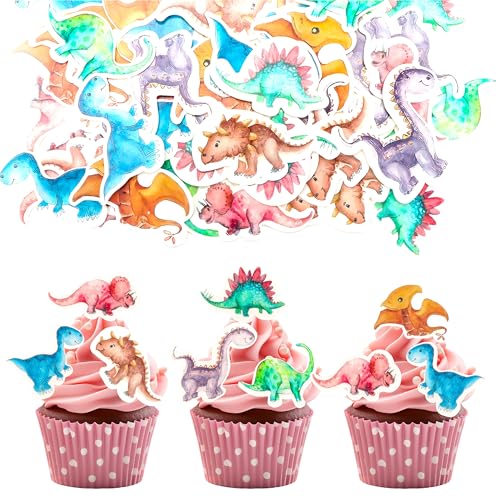 50 Stück Essbare Dinosaur Cupcake Topper, Dinosaurier Tortendeko für Dino Thema Party Hochzeit Baby Dusche Geburtstag von UVTQSSP