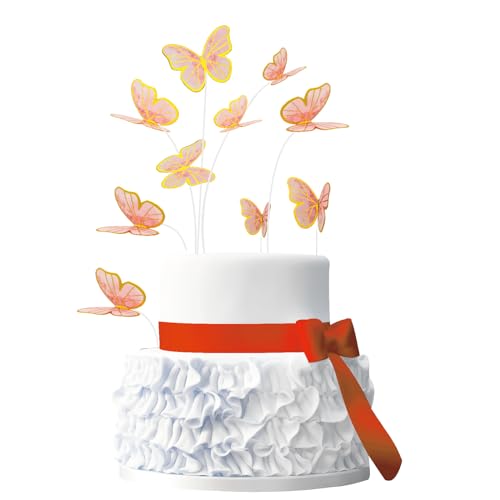 55 Stück 3D Schmetterling Cupcake Toppers, rosa mit Gold Border Butterfly Kuchen Dekorationen für Schmetterlinge Thema Geburtstag Hochzeit Mädchen Party Supplies (Rosa A) von UVTQSSP