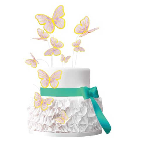 55 Stück 3D Schmetterling Cupcake Toppers, rosa mit Gold Border Butterfly Kuchen Dekorationen für Schmetterlinge Thema Geburtstag Hochzeit Mädchen Party Supplies (Violett A) von UVTQSSP