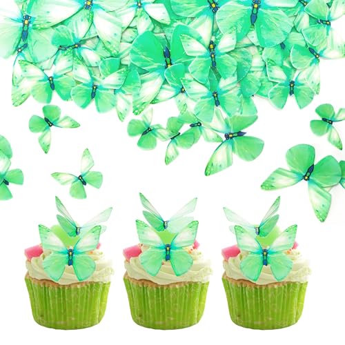 72 Stück Essbare 3D Schmetterling Cupcake Topper, Schmetterlinge Tortendeko für Butterfly Party Hochzeit Baby Dusche Geburtstag, Grün von UVTQSSP