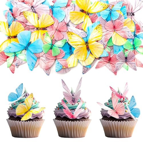 72 Stück Essbare 3D Schmetterling Cupcake Topper, Schmetterlinge Tortendeko für Butterfly Party Hochzeit Baby Dusche Geburtstag, Mehrfarbig von UVTQSSP