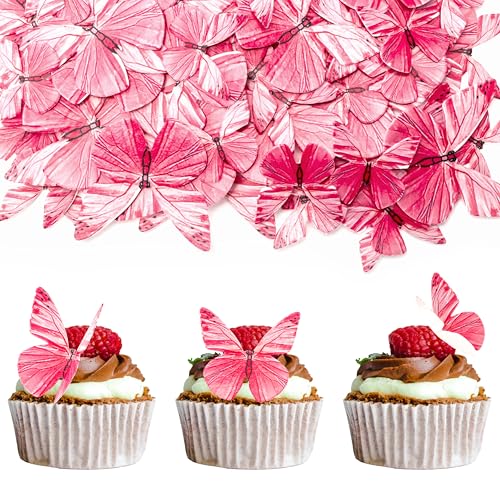 72 Stück Essbare 3D Schmetterling Cupcake Topper, Schmetterlinge Tortendeko für Butterfly Party Hochzeit Baby Dusche Geburtstag, Rot von UVTQSSP