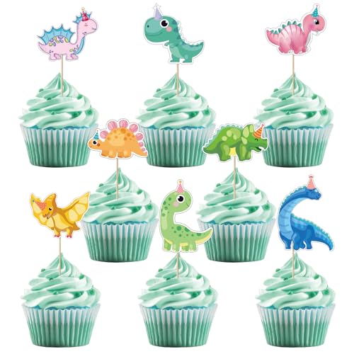 Cartoon Dinosaurier Cupcake Toppers, Dino Muffins Deko für Kinder, Dino Thema Geburtstagsdekoration 32 Stück von UVTQSSP