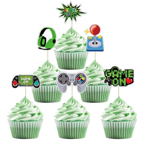 36 Stück Videospiel Cupcake Dekoration - Spielthema Cupcake Toppers für Gamer Geburtstags Cupcakes, Level Up' Dekoration für Gaming Party Zubehör von UVTQSSP