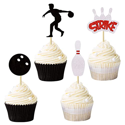 UXYOKM Bowling Cupcake Topper Glitzer Bowling Spieler Cupcake Picks Indoor Sport Thema Baby Shower Geburtstag Kuchen Dekorationen Party Supplies von UXYOKM