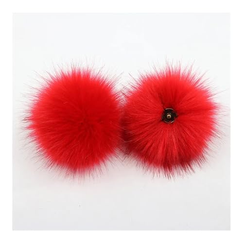 UYFRD Flauschige Kunstfell-Bommelknöpfe, 12 cm, große Pompons mit Druckknopf, für Mädchen, Pompon, Beanie, Mütze, Haarball, Zubehör, Rot, 2 Stück von UYFRD