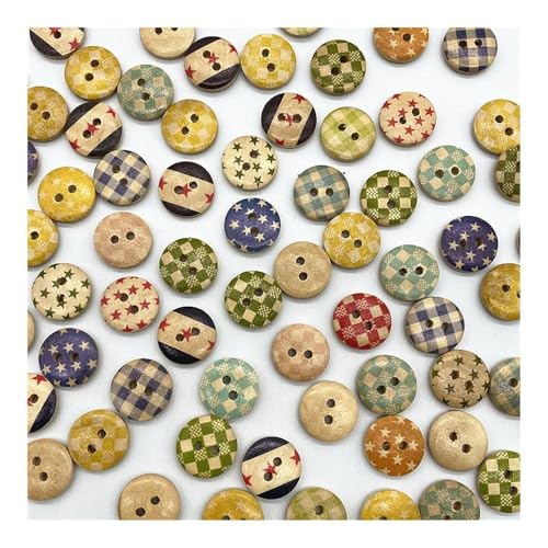 UYFRD Holzknöpfe, 15 mm, verschiedene Stile, gemischte Holzknöpfe, rund, monogrammiert, Liebe, Scrapbooking, für Hochzeitsdekoration, Nähen, 100 Stück (33) von UYFRD