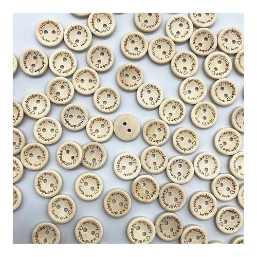 UYFRD Holzknöpfe, 15 mm, verschiedene Stile, gemischte Holzknöpfe, rund, monogrammiert, Liebe, Scrapbooking, für Hochzeitsdekoration, Nähen, 100 Stück (42) von UYFRD