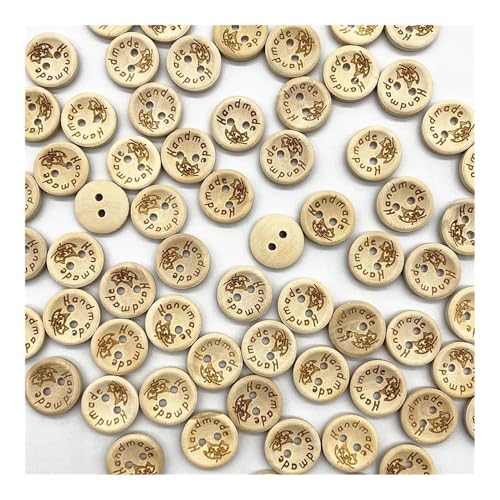 UYFRD Holzknöpfe, 15 mm, verschiedene Stile, gemischte Holzknöpfe, rund, monogrammiert, Liebe, Scrapbooking, für Hochzeitsdekoration, Nähen, 100 Stück (43) von UYFRD