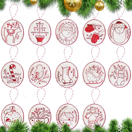 UYOE Stickerei Set Erwachsene Anfänger, Weihnachtenmuster Kreuzstich Kit Starter Tools, 12 Mini-Weihnachtsmuster-Sticksets mit Stickrahmen,Farbfäden Leitfaden und Werkzeuge (Stil A (14)) von UYOE