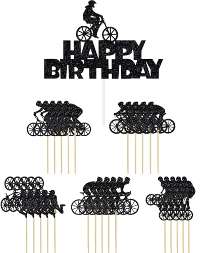 UYRVAPE 31pcs Motorrad Tortendeko Schwarz Glitter Motocross Dirt Bike Cupcake Toppers für Sport Motocross Thema Kuchen Deko Mann Junge Geburtstag Party Kuchen Dekoration von UYRVAPE