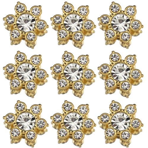 100 Stück 13 mm Blumen-Strasssteine, flache Rückseite, Glassteine zum Basteln, Goldsockel, Dekorationen für Bastelarbeiten, Schmuckherstellung, Kleidungszubehör (01 transparent) von UYTRDVG