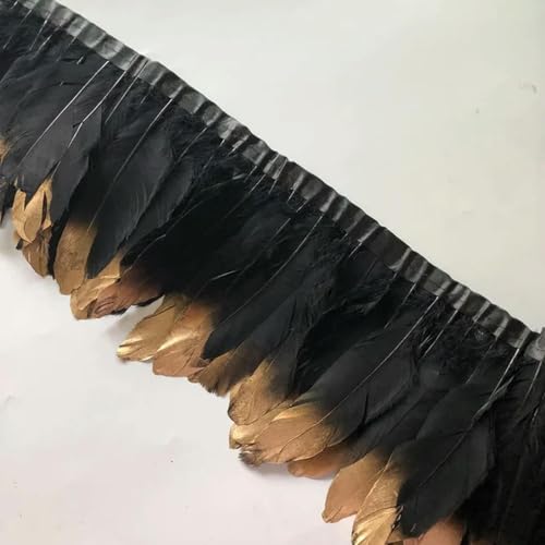 Truthahn Federn Trim,Crafts Dress Dekoration 10 mt/los 15-20 cm Getaucht Gold Gänsefedern Borten Gänsefedern for Handwerk Feder Fransen Bänder Kleidung Breite DIY Plumas(Black) von UZAMIRLEX