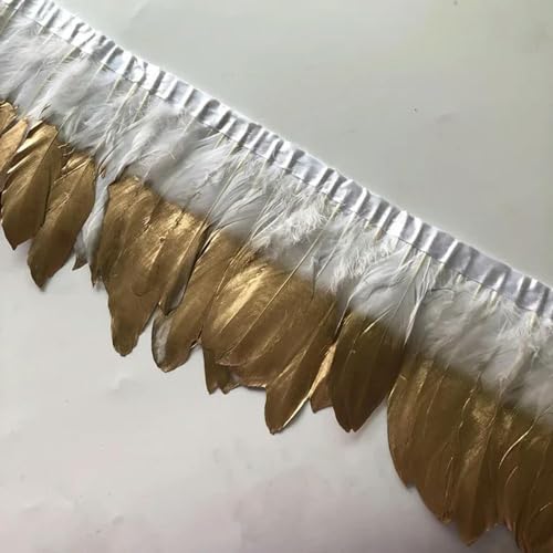 Truthahn Federn Trim,Crafts Dress Dekoration 10 mt/los 15-20 cm Getaucht Gold Gänsefedern Borten Gänsefedern for Handwerk Feder Fransen Bänder Kleidung Breite DIY Plumas(White) von UZAMIRLEX