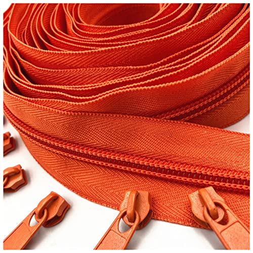 UZAMIRLEX Metall-Reißverschlüsse, 20 Meter lang, 20 Reißverschlusszieher, 5# Nylon-Spiralreißverschluss for DIY-Nähen, Kleidungszubehör, Reißverschluss(Orange 157) von UZAMIRLEX