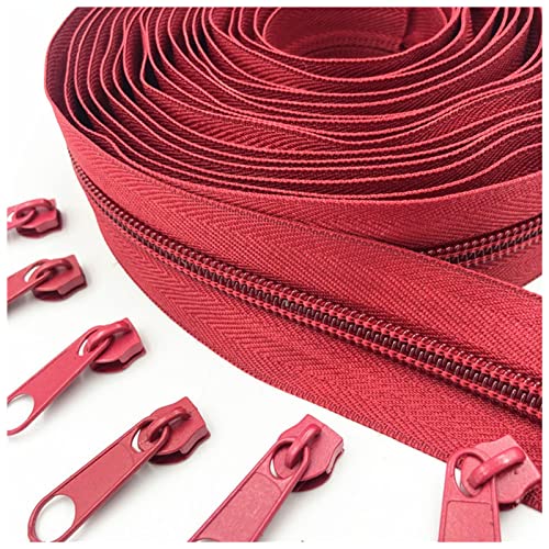 UZAMIRLEX Metall-Reißverschlüsse, 20 Meter lang, 20 Reißverschlusszieher, 5# Nylon-Spiralreißverschluss for DIY-Nähen, Kleidungszubehör, Reißverschluss(Red Wine 163) von UZAMIRLEX