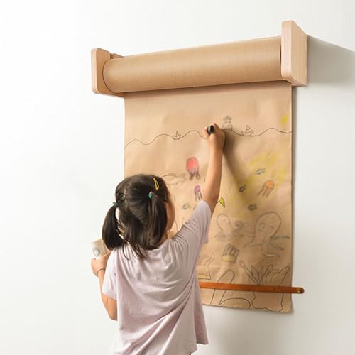 Wandhalterung für braune Kraftpapierrollen, DIY Zimmer Kraftpapier Spender Wand, 18 25 Zoll Lederband Papier Roller mit Cutter Kunstwerk to-do-Listen, Ideen Ideal(60CM) von UZAMIRLEX