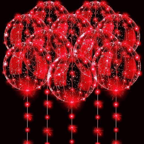 LED-Luftballons,10 Packungen,beleuchtete BoboBalloons,Helium-Stil,leuchtende Blasenballons für Weihnachten,Hochzeit, Geburtstag,Valentinstag,Halloween, Partyzubehör, Dekorationen (rotes Licht) von UZER
