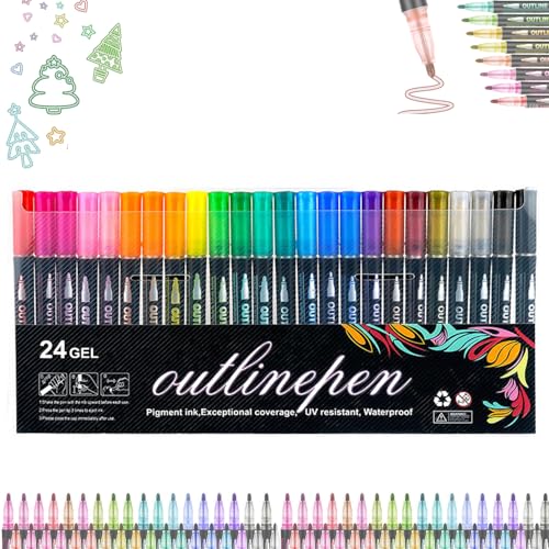 UZKWYKYC Glitzerstifte 12 Farben, Glitzerstifte Magische Stifte, 12/24 Farben Outline Marker Ostergeschenke Mädchen Geschenke, für Scrapbooking Basteln Mädchen Grußkartenherstellung von UZKWYKYC