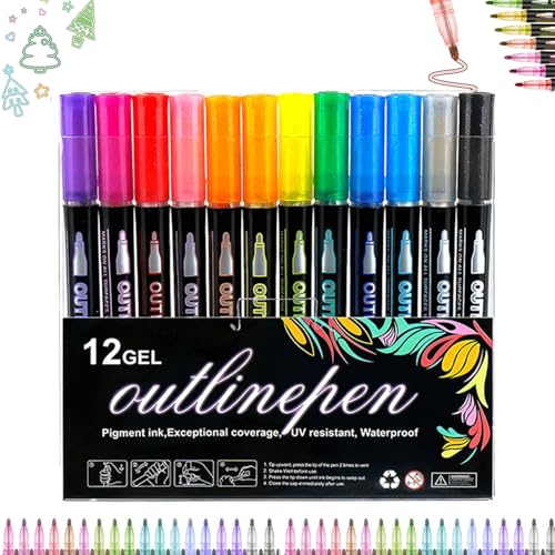 UZKWYKYC Glitzerstifte 12 Farben, Glitzerstifte Magische Stifte, 12/24 Farben Outline Marker Ostergeschenke Mädchen Geschenke, für Scrapbooking Basteln Mädchen Grußkartenherstellung von UZKWYKYC