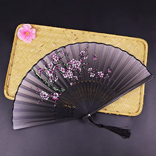 UZQFSGXA Faltbare Handfächer für Damen, 2 Stück, eleganter pflaumenfarbener Bossom-Handfächer, faltbar mit schwarzer Quaste, exquisiter handgefertigter japanischer chinesischer Fächer, dekorative FAL von UZQFSGXA