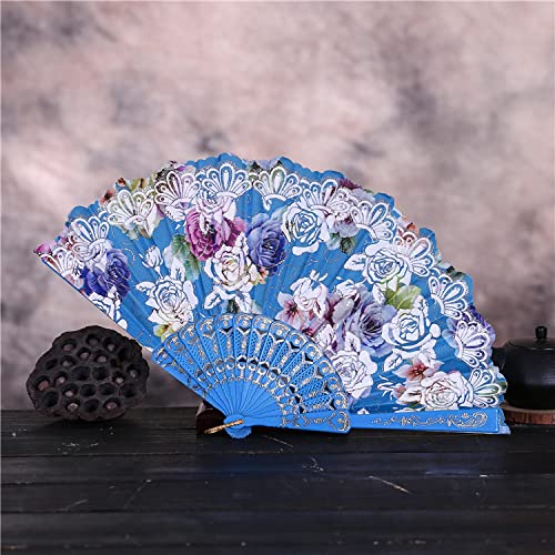 UZQFSGXA Faltbarer Handfächer, 2 Stück, Blauer Seidenfächer, exquisiter rosa orientalischer Stoff, Handfächer, Elegante handgefertigte japanische chinesische Fächer für Tanzpartys, Hochzeiten, Heimde von UZQFSGXA