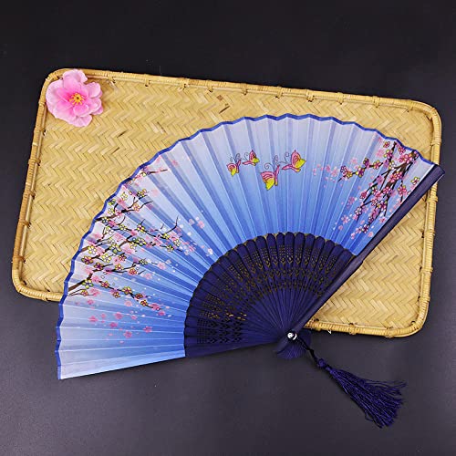 UZQFSGXA Faltbarer Handfächer, 2-teilig, eleganter Kirschblüten-Handfächer, faltbar mit marineblauer Quaste, handgefertigt, japanischer chinesischer Fächer, dekorative Faltfächer für Zuhause, als Ges von UZQFSGXA