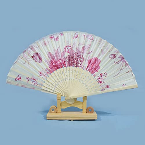 UZQFSGXA Handfächer faltbar, 2 Stück ästhetische rosa Blume orientalischer Stoff Handfächer Elegante große handgefertigte chinesische Fächer Faltfächer für Tanzparty Hochzeit Zuhause von UZQFSGXA