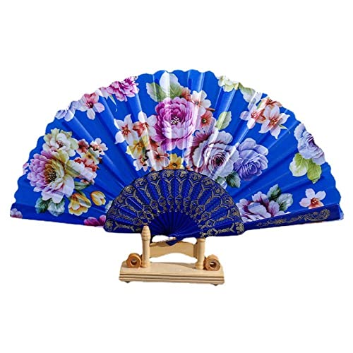 UZQFSGXA Handfächer zum Zusammenfalten, 2 Stück, Exquisite Handfächer mit Pfingstrosenblüte, elegant, dunkelblau, groß, handgefertigt, orientalischer Stoff, Seide, chinesische Fächer, zusammenfaltbar von UZQFSGXA