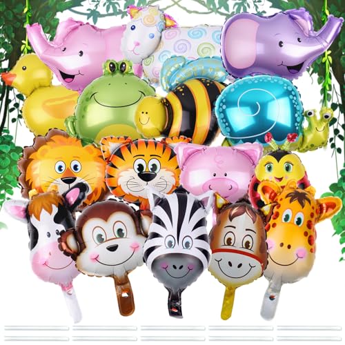 UZSUZZ 16 Stück Folienballon Tiere Helium Ballons Tiere Waldtiere Ballons Geburtstag Deko Luftballons für Tierische Mottopartys Perfekt für Dschungelparty Dekoration Kindergeburtstage von UZSUZZ