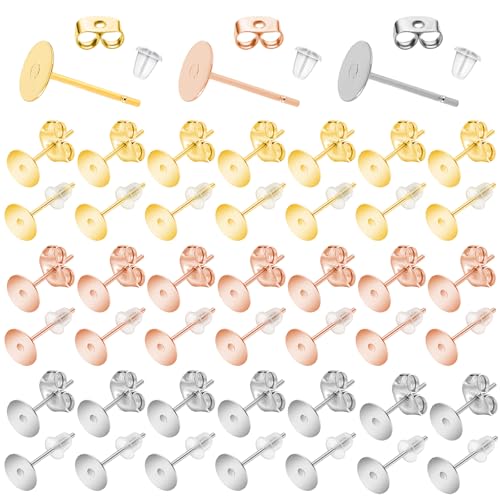 UZSUZZ 800 Stück Ohrstecker Rohlinge, Ohrringe Edelstahl Ohrstecker Selber Machen, flache Ohrstecker, Ohrstecker Verschluss Stecker Flach Pad Ohrring, 4 mm Rohlinge Ohrring Rücken von UZSUZZ