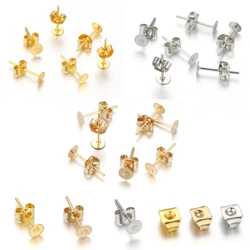 UZSUZZ 800 Stück Ohrstecker Rohlinge, Ohrringe Edelstahl Ohrstecker Selber Machen, flache Ohrstecker, Ohrstecker Verschluss Stecker Flach Pad Ohrring, 4 mm Rohlinge Ohrring Rücken von UZSUZZ