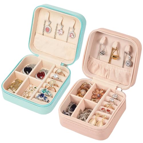 UZSUZZ Reise-Schmuckkästchen, 2 Stück Schmuckkästchen für Frauen, Mini-tragbare Schmuckschatulle Organizer, kleine Reise-Schmuck-Aufbewahrungsbox für Armbänder, Ohrringe, Ringe, Geschenk für Mädchen von UZSUZZ