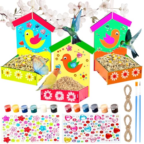 UZSUZZ Vogelhaus aus Holz für Kinder, 3 Stück Vogelhäuser DIY Kit Kreative Basteln Spielzeug Birdhouse Handwerk Malerei Dekoration für Kinder Geburtstag Geschenk von UZSUZZ