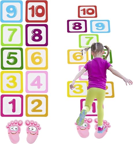 Uadme Puzzle Spiel Zahlen Hopse, 10 Zahlen wasserdichte Hopsematte für Kinder Fußabdruck Bodenwandaufkleber Bunte Tapetendekoration für Babyzimmer Schlafzimmer Klassenzimmer Boden Flur Kinderzimmer von Uadme