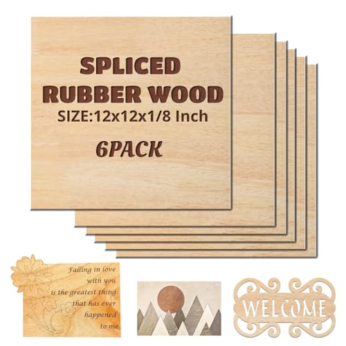 Uadme Sperrholzplatte 3mm, 6 Stück 300x300x3mm Sperrholz Gummibaumholz, Laser Leimholzplatte Unbehandeltes Holz für Laser Gravur, CNC Schneiden, Malerei, DIY Modell, Weihnachtsdeko von Uadme