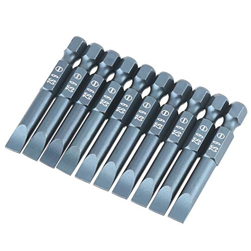 Uadme Schlitz Schraubendreher Bits, 10 Stück 50mm Flachkopf Schlitz Magnetischer Schraubendreher Bits Set, S2-legierter Stahl, H6,3 x 50 x 6 mm, 1/4-Zoll-Sechskantschaft von Uadme