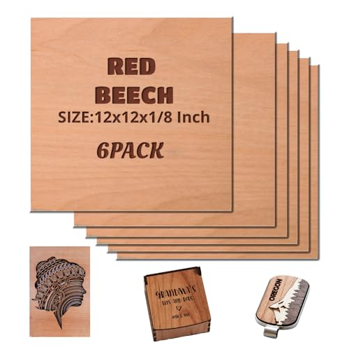 Uadme Sperrholzplatte 3mm, 6 Stück 300x300x3mm Sperrholz Rotbuche, Laser Leimholzplatte Unbehandeltes Holz für Laser Gravur, CNC Schneiden, Malerei, DIY Modell, Weihnachtsdeko von Uadme