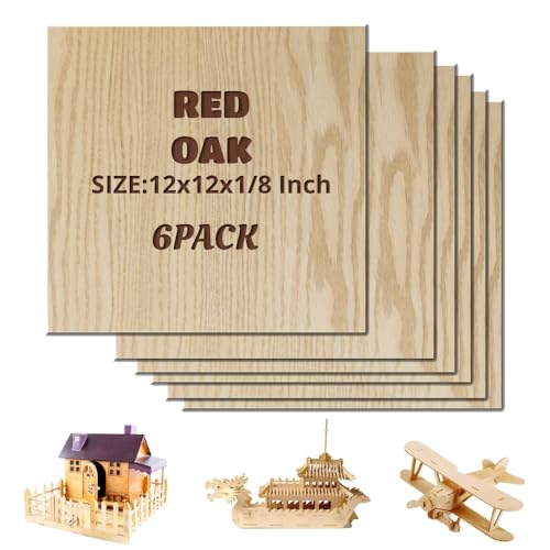 Uadme Sperrholzplatte 3mm, 6 Stück 300x300x3mm Sperrholz Roteiche, Laser Leimholzplatte Unbehandeltes Holz für Laser Gravur, CNC Schneiden, Malerei, DIY Modell, Weihnachtsdeko von Uadme