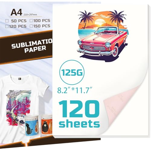 Uadme Sublimationsdruck Papier, 120 Blatt 125 g/m² A4 Sublimationspapier für Tassen Größe, Übertragen Sie Ihre Lieblingsbilder auf T-Shirts, Kissen, Leinentaschen, Keramikbecher und Glas von Uadme