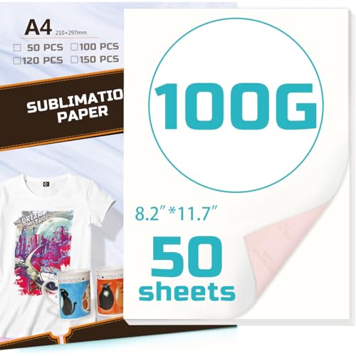 Uadme Sublimationspapier A4, 50 Blatt 100 g/m² Sublimationsdruckpapier für Tassen Größe, Übertragen Sie Ihre Lieblingsbilder auf T-Shirts, Kissen, Leinentaschen, Keramikbecher und Glas von Uadme