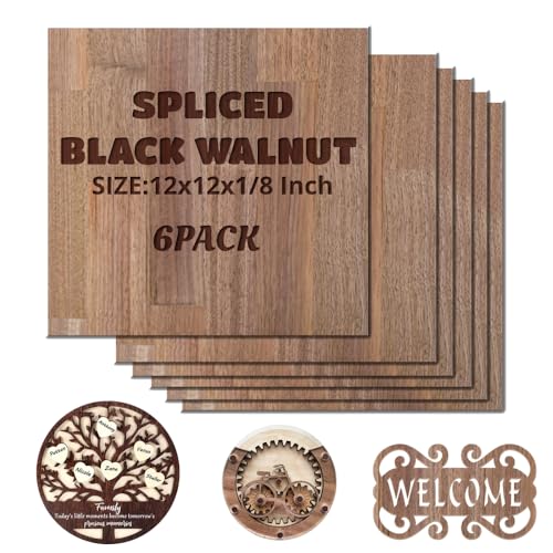 Uadme Sperrholzplatte 3mm, 6 Stück 300x300x3mm Schwarz Walnuss Holz Sperrholz, Laser Leimholzplatte Unbehandeltes Holz für Laser Gravur, CNC Schneiden, Malerei, DIY Modell, Weihnachtsdeko von Uadme