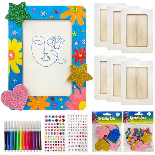 Ubephant Bilderrahmen Holz DIY Bastelset, Bilderrahmen Bastelset Kinder, Bilderrahmen Handwerk Bemalen 6 pcs Bilderrahmen Holz zum Bemalen Geburtstagsdeko für Kinder Party Handwerk von Ubephant