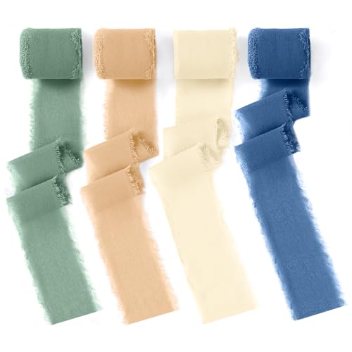 Ubitree 4 Rollen Chiffonband, 4CM × 5M Festival Hochzeit Bänder Dünn Fransen Chiffon Schleifenband, Geschenkband für Hochzeitseinladung, Blumensträuße, Dekoration, Geschenkverpackung, Handwerk von Ubitree