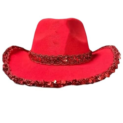 Ubxvamm Cowgirl-Hut mit Pelzbesatz für Erwachsene mit Pailletten-Gürtel, Weihnachtskostüm-Hut für Damen und Herren, Urlaubsparty-Requisiten von Ubxvamm